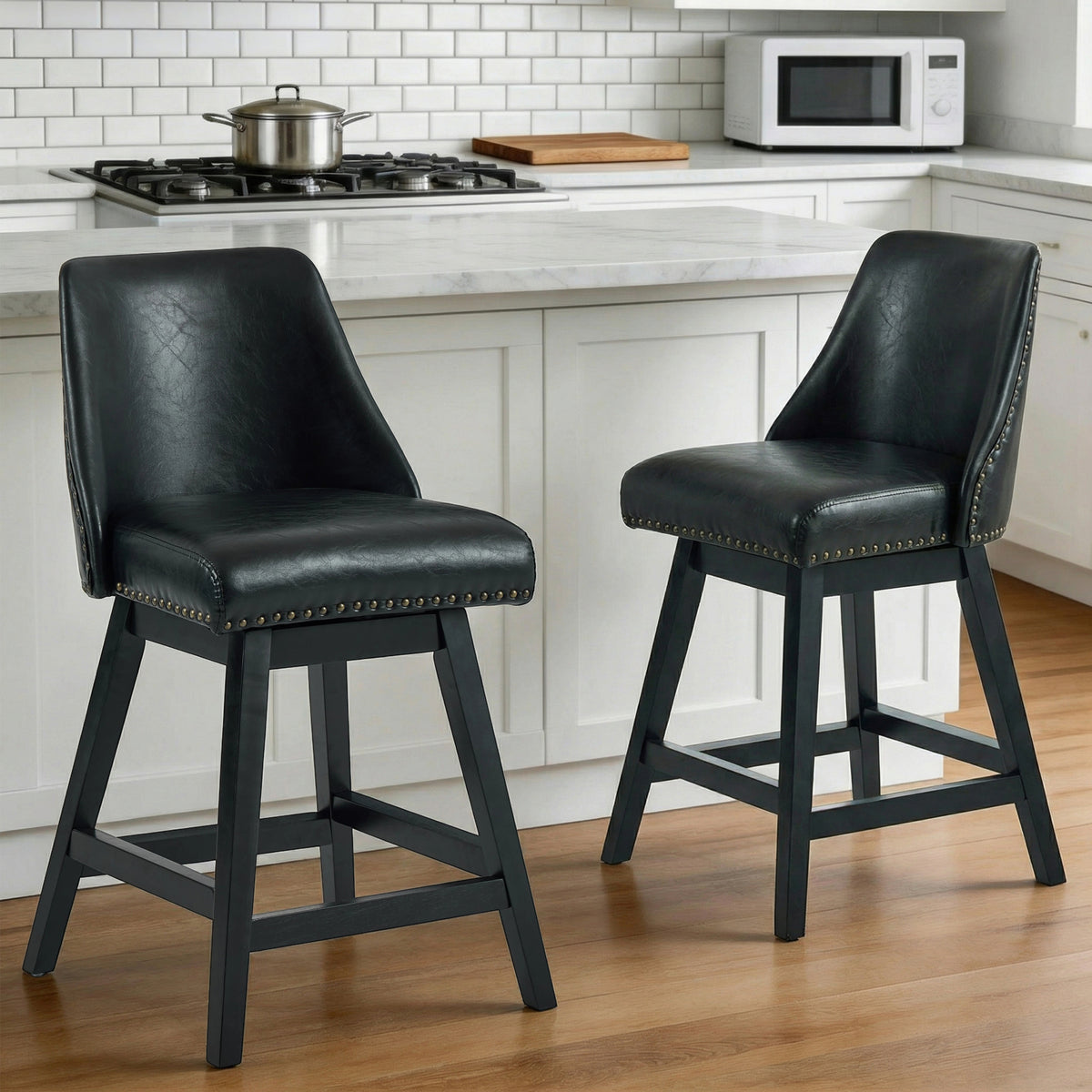Firmoz Industrial 360° Swivel Bar Stools with Faux Leather Upholstery