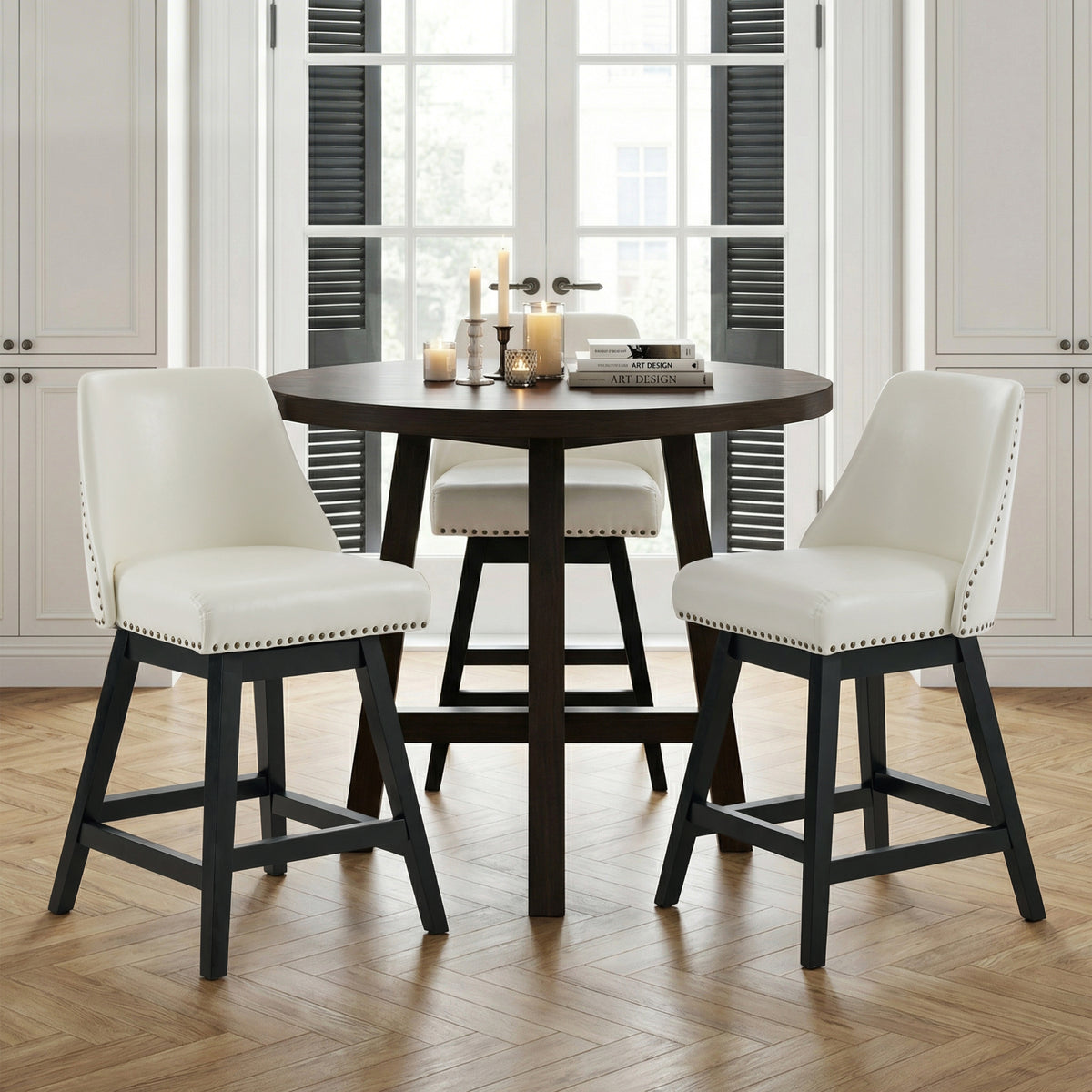 Firmoz Industrial 360° Swivel Bar Stools with Faux Leather Upholstery