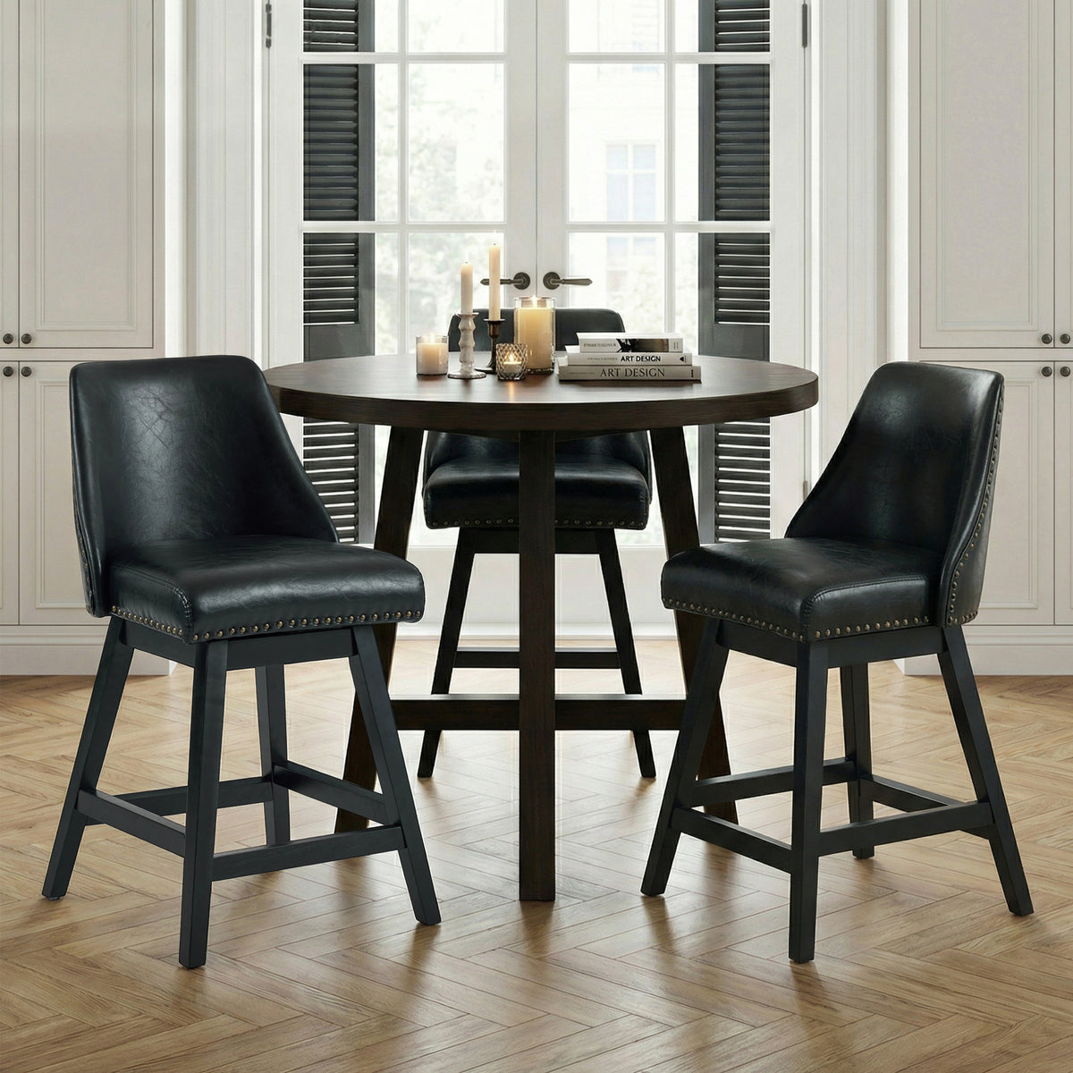 Firmoz Industrial 360° Swivel Bar Stools with Faux Leather Upholstery