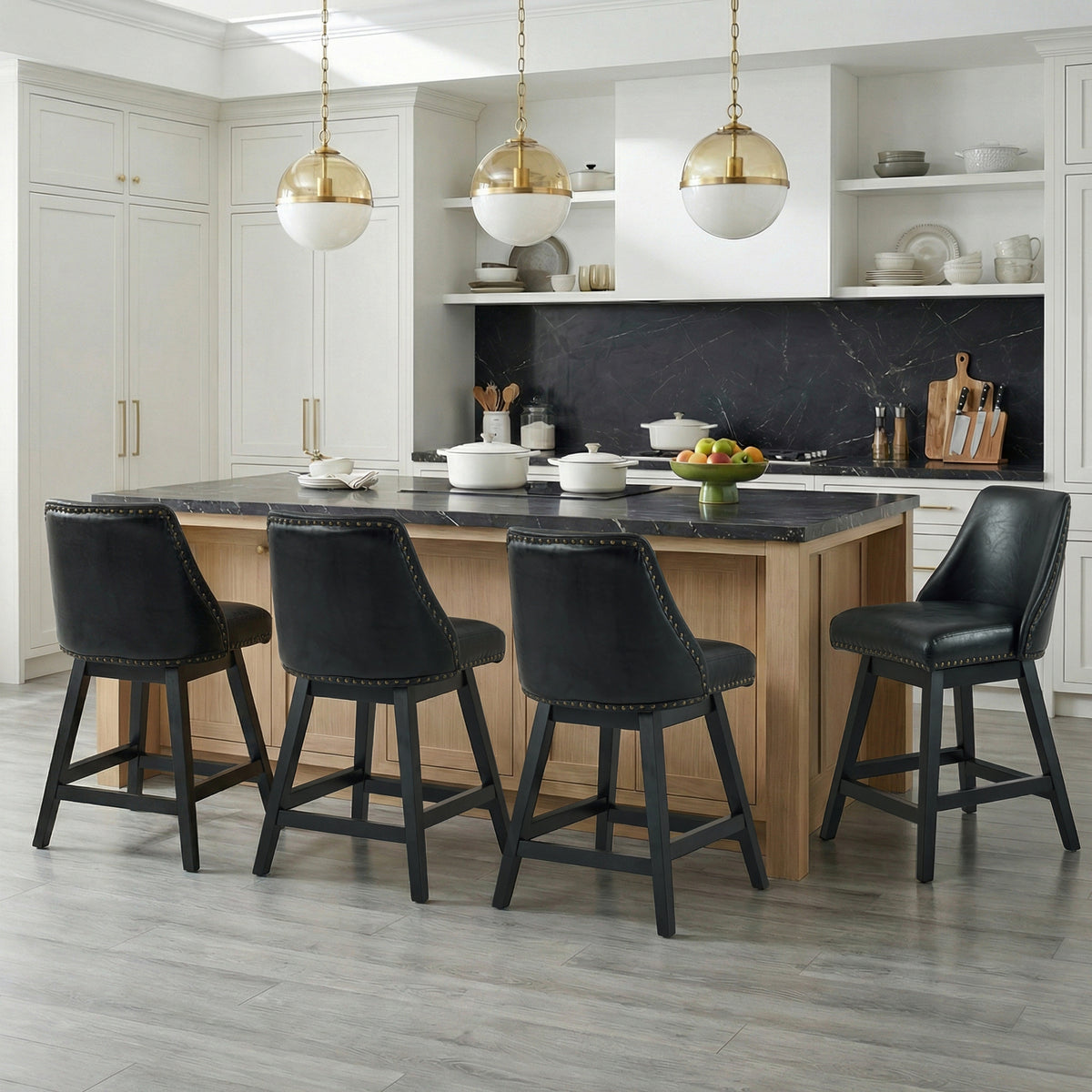 Firmoz Industrial 360° Swivel Bar Stools with Faux Leather Upholstery