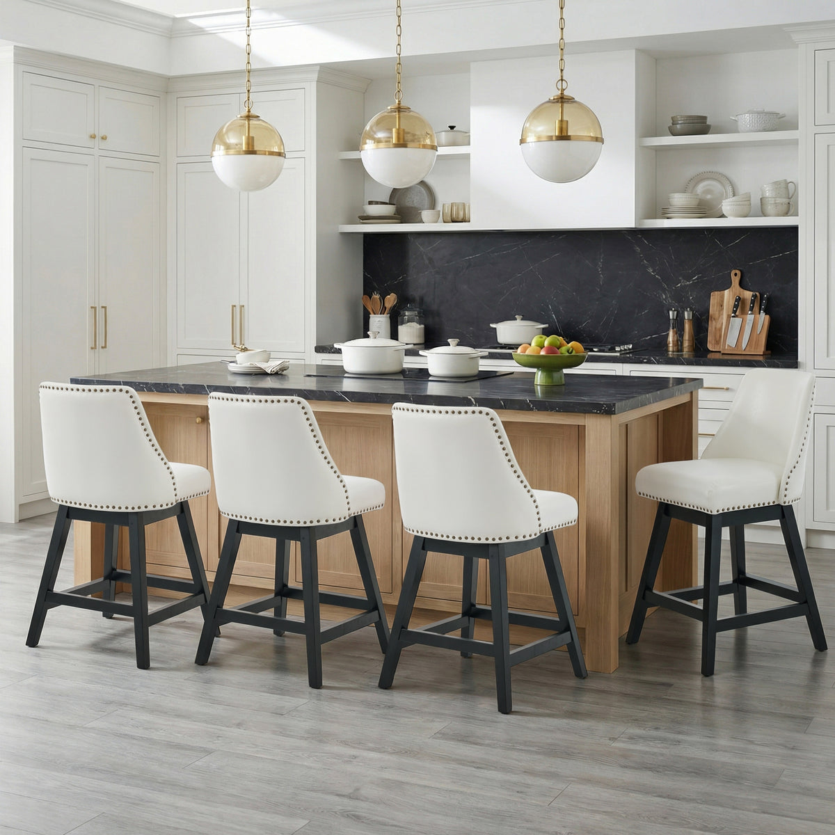 Firmoz Industrial 360° Swivel Bar Stools with Faux Leather Upholstery