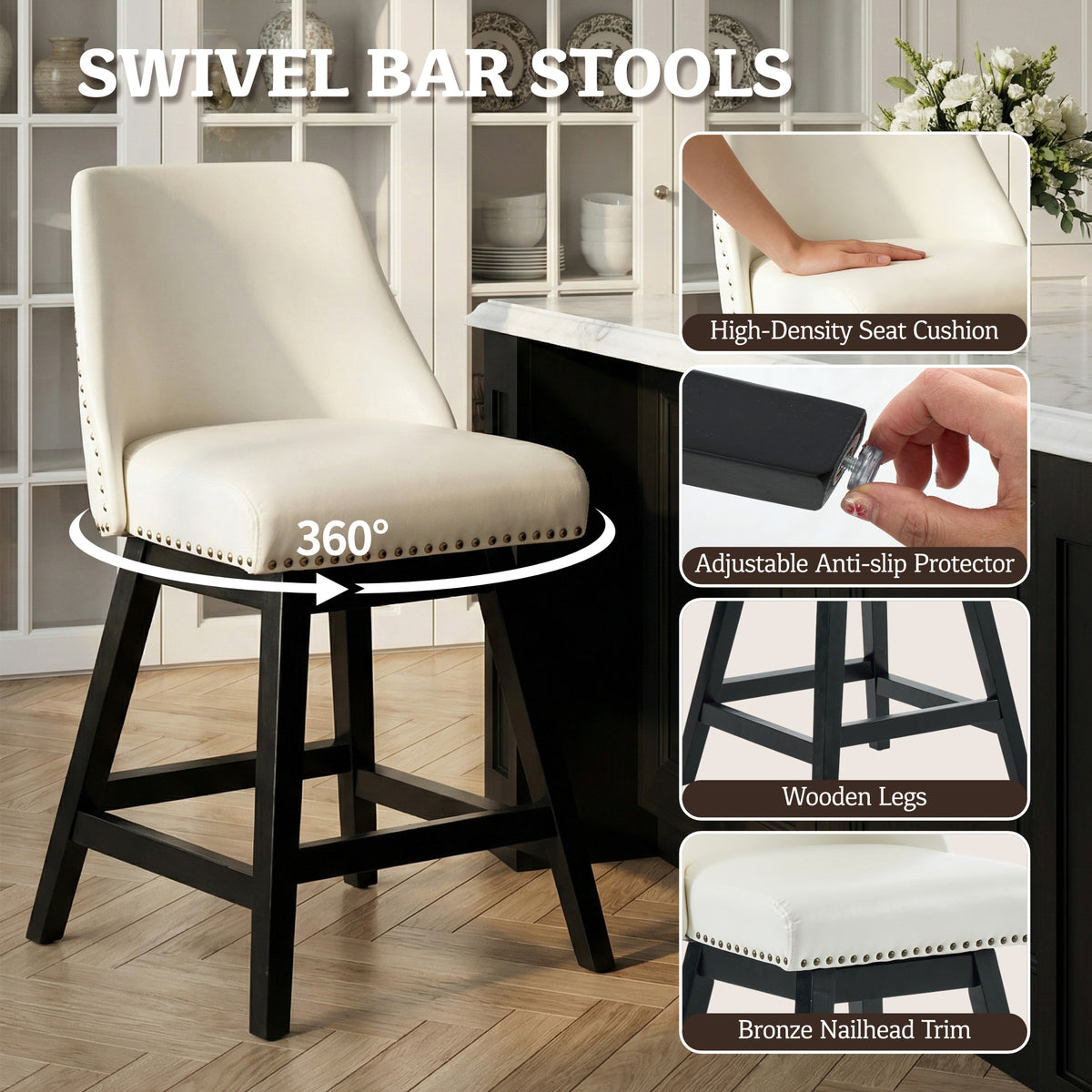 Firmoz Industrial 360° Swivel Bar Stools with Faux Leather Upholstery