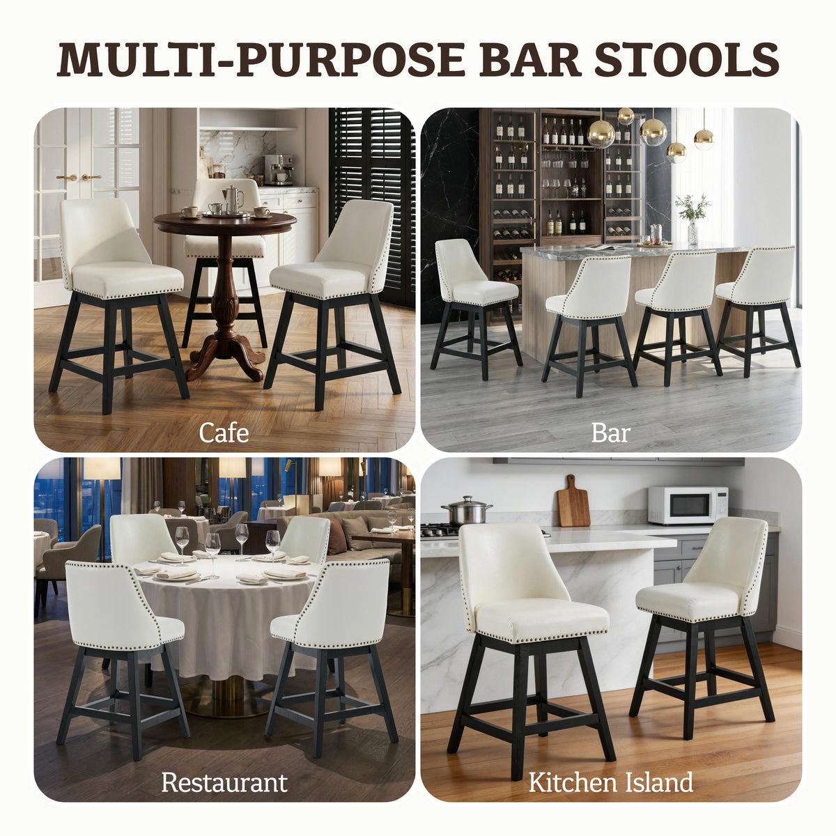 Firmoz Industrial 360° Swivel Bar Stools with Faux Leather Upholstery