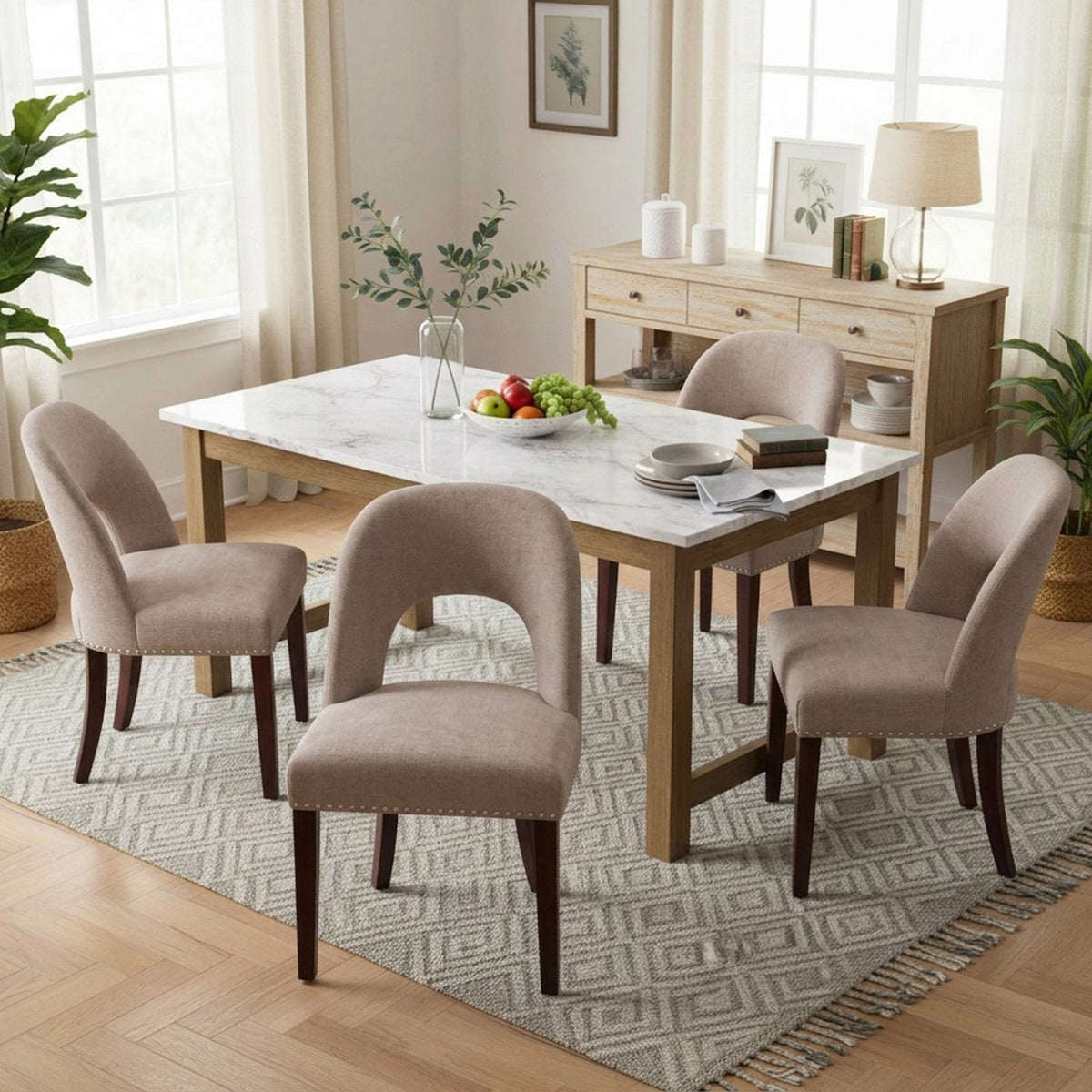 Firmoz Farmhouse Hollow Back Dining Chair with Nailhead Trim