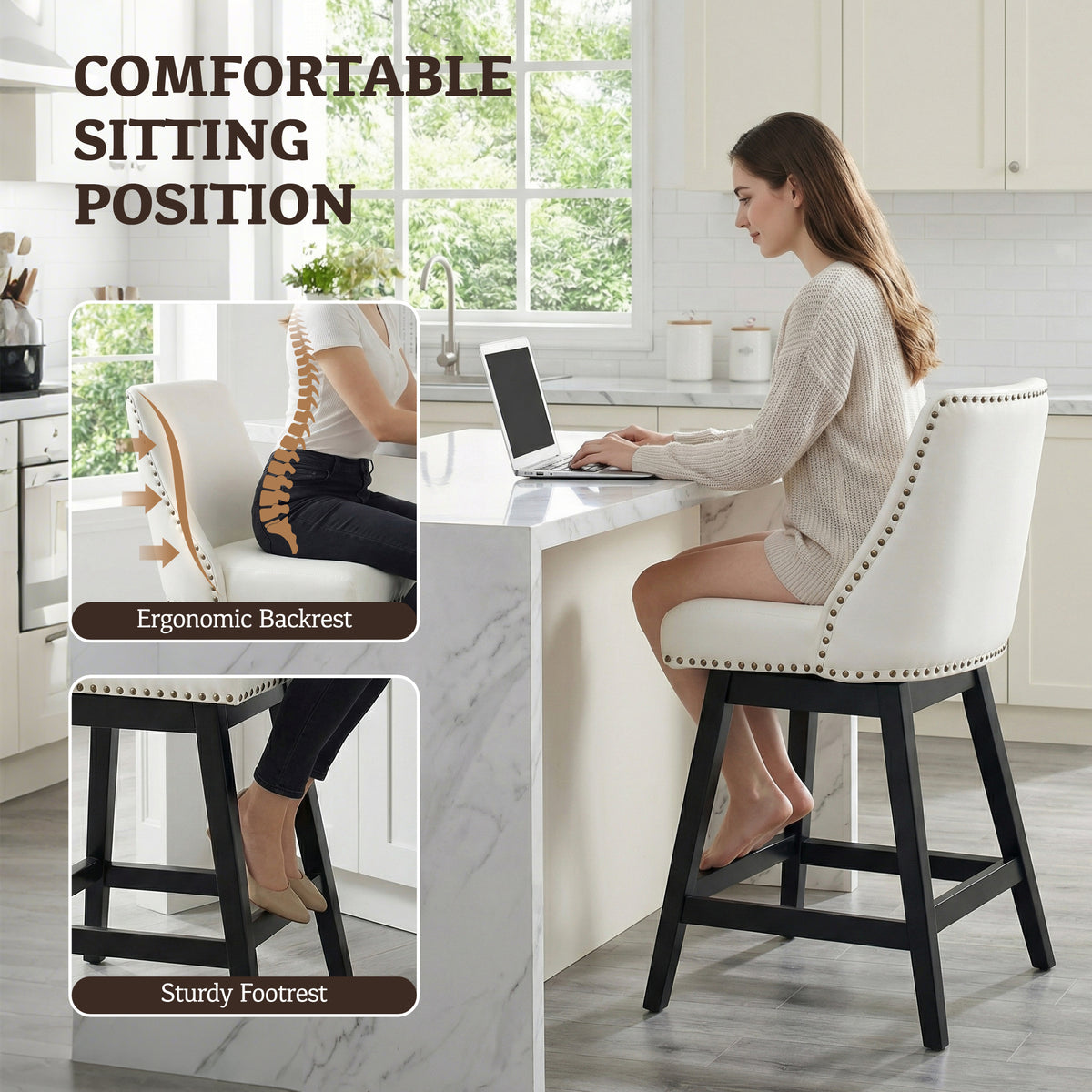 Firmoz Industrial 360° Swivel Bar Stools with Faux Leather Upholstery