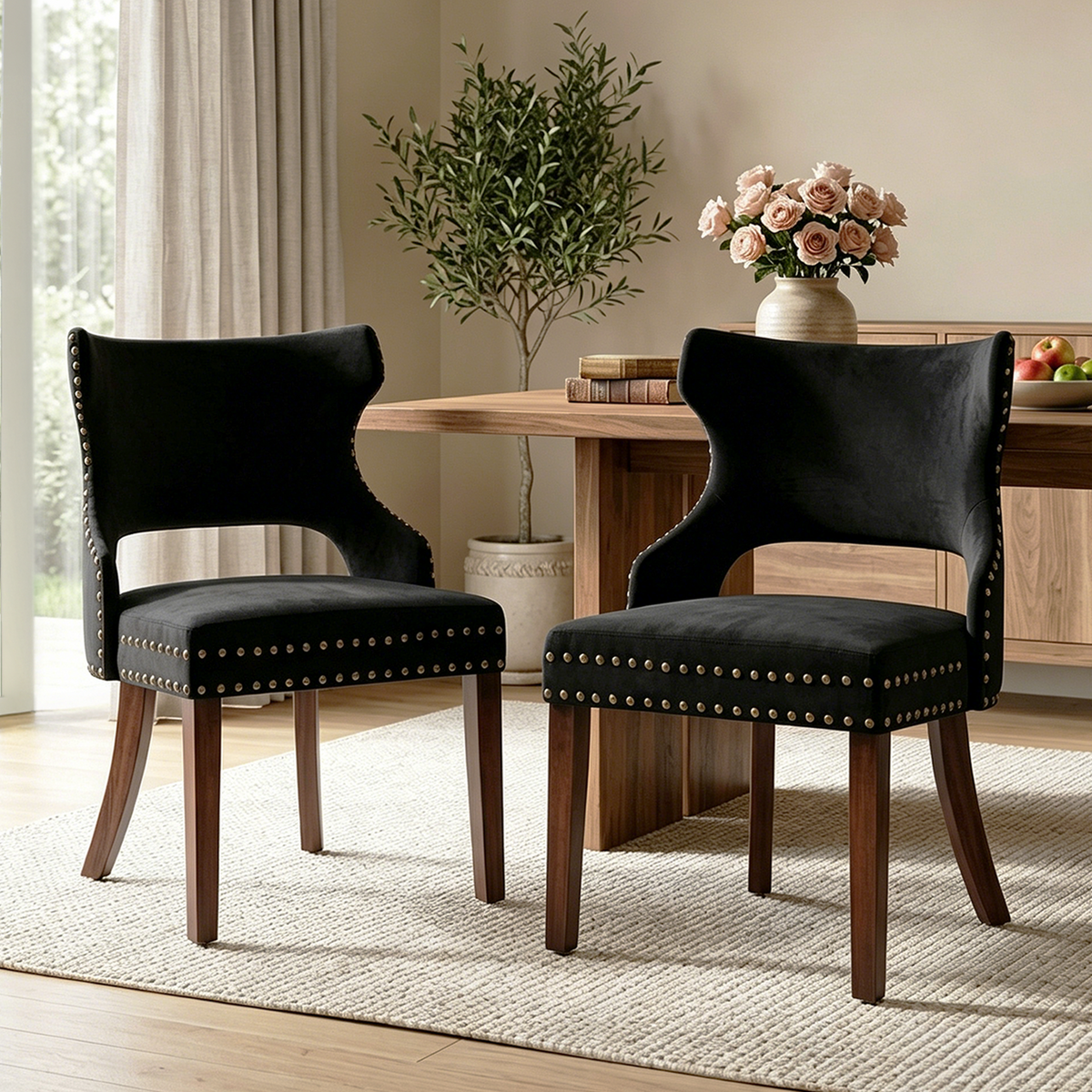 Firmoz Mid Century Modern Upholstered Dining Chair with Nailhead Trim