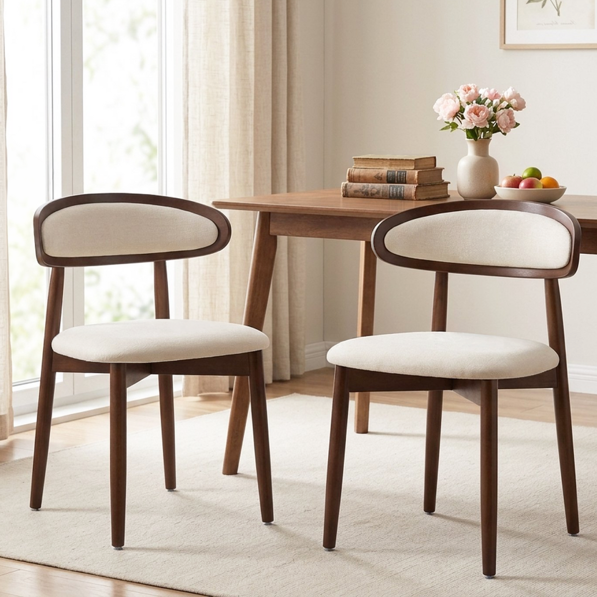 Firmoz Mid Century Modern Chenille Dining Chair with Oval Back