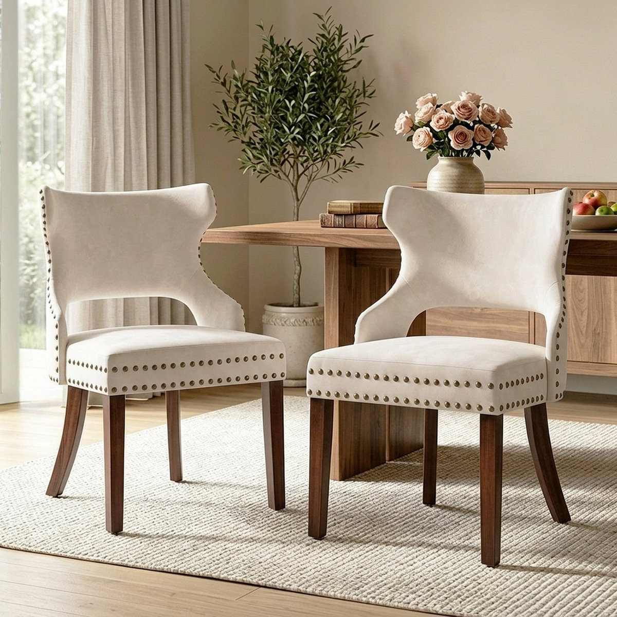 Firmoz Mid Century Modern Upholstered Dining Chair with Nailhead Trim
