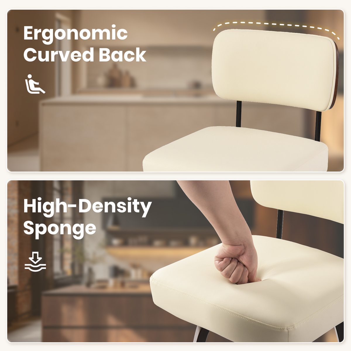 Firmoz Modern PU Swivel Bar Stools with Solid Wood Legs & Ergonomic Backrest