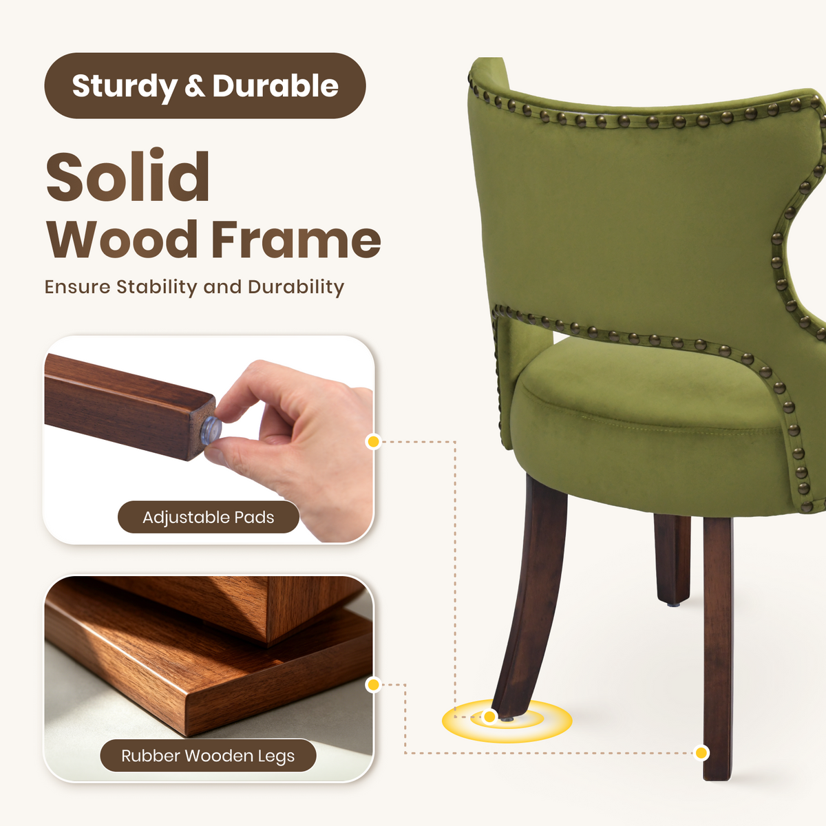 Firmoz Mid Century Modern Upholstered Dining Chair with Nailhead Trim
