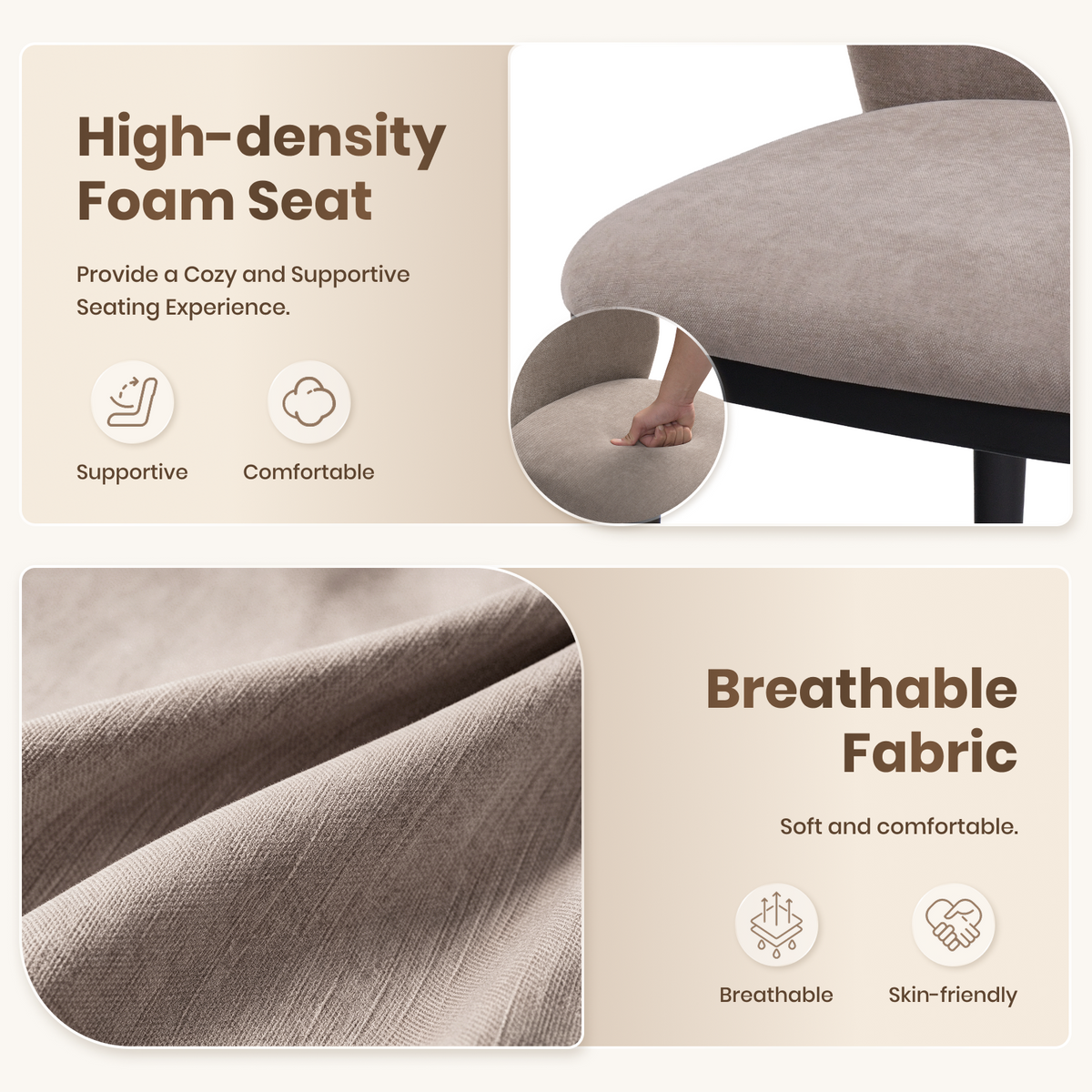 Firmoz Modern Armless Dining Chairs with Solid Wood Frame & Chenille Upholstery