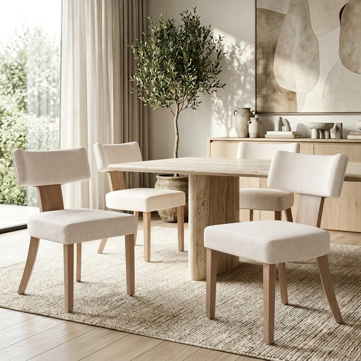 Firmoz Minimalist Chenille Dining Chairs with Rubberwood Legs & T-Back Design