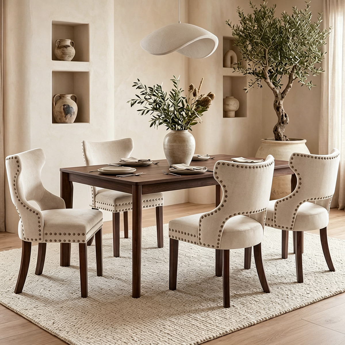 Firmoz Mid Century Modern Upholstered Dining Chair with Nailhead Trim
