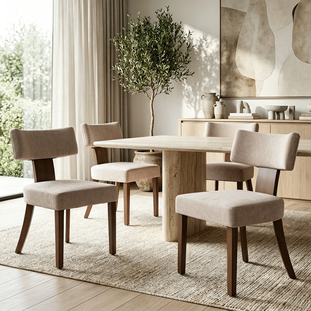 Firmoz Minimalist Chenille Dining Chairs with Rubberwood Legs & T-Back Design