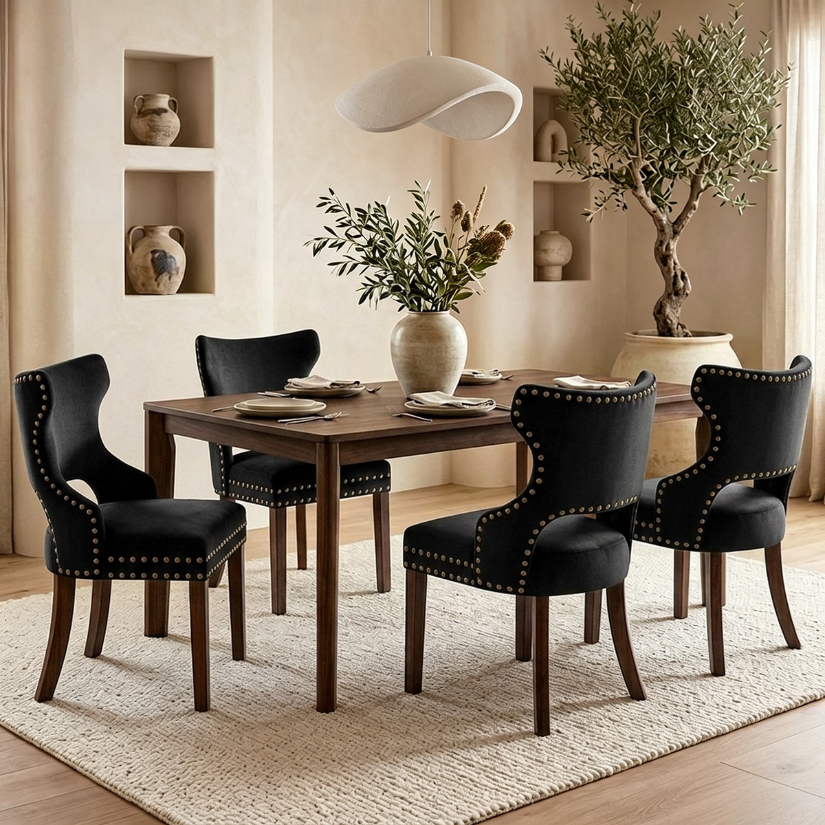 Firmoz Mid Century Modern Upholstered Dining Chair with Nailhead Trim