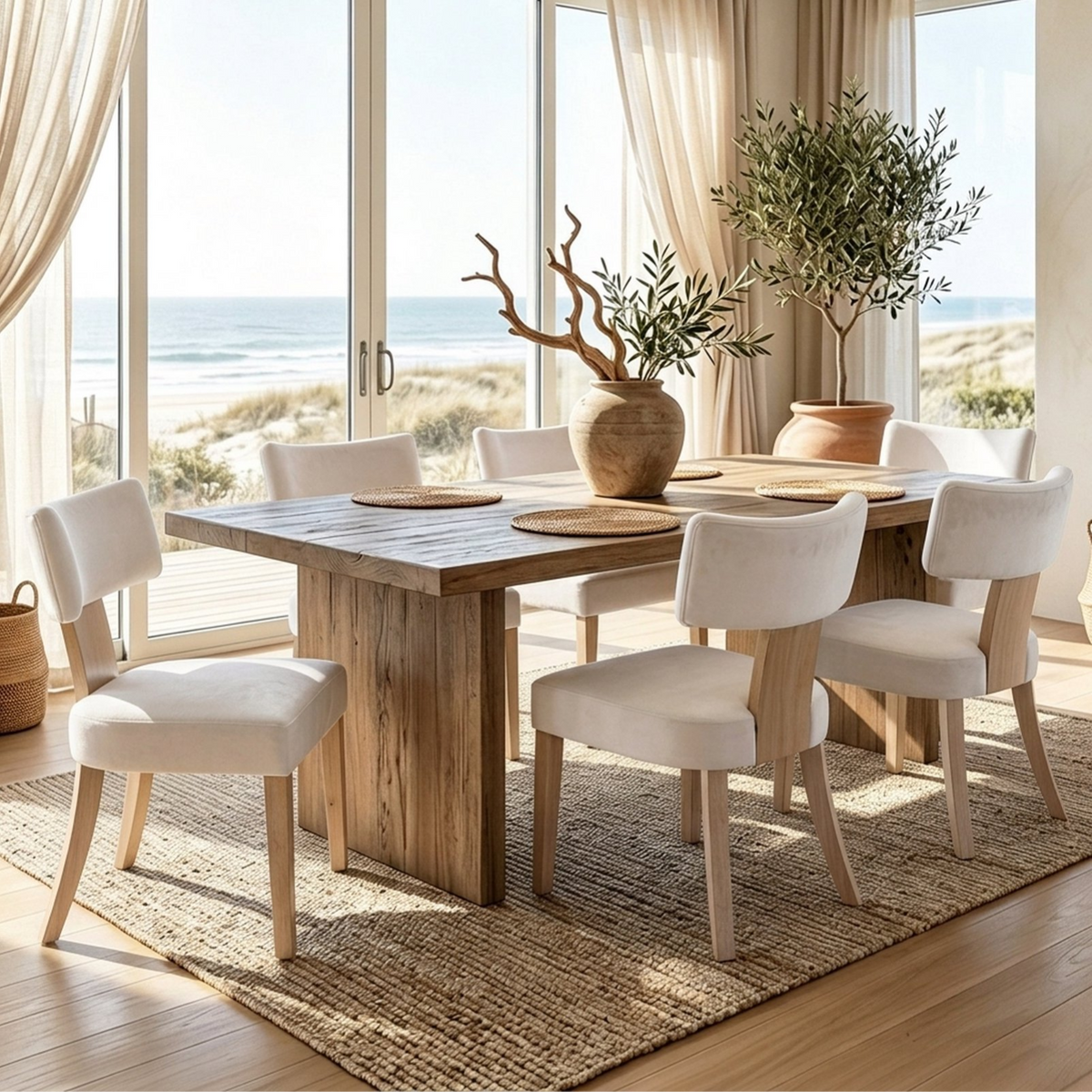 Firmoz Minimalist Chenille Dining Chairs with Rubberwood Legs & T-Back Design