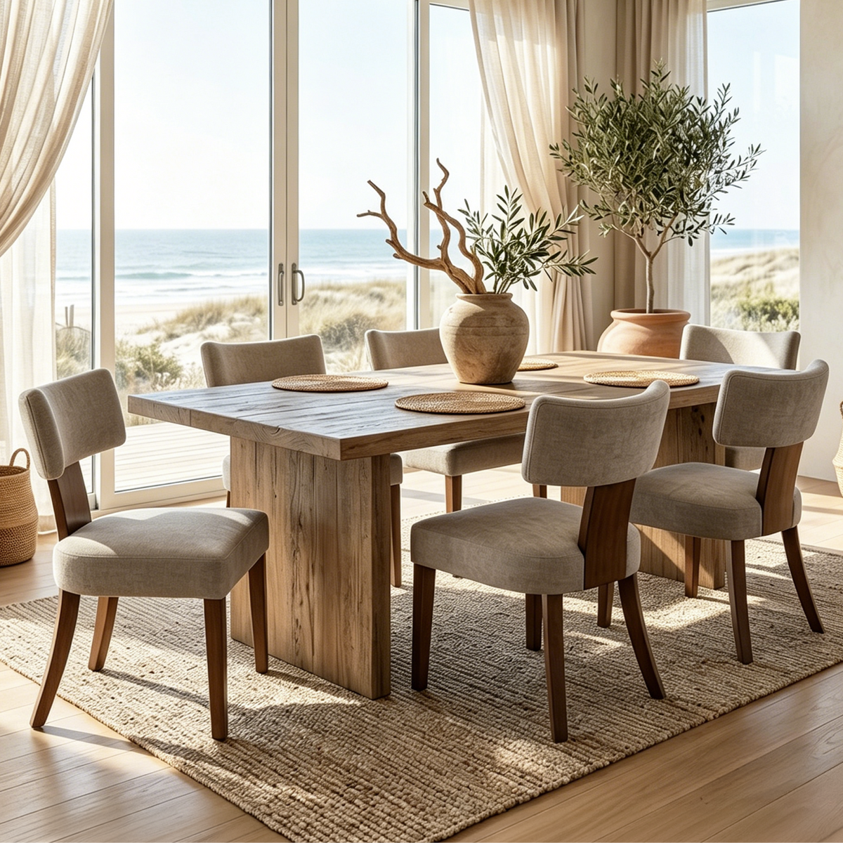 Firmoz Minimalist Chenille Dining Chairs with Rubberwood Legs & T-Back Design