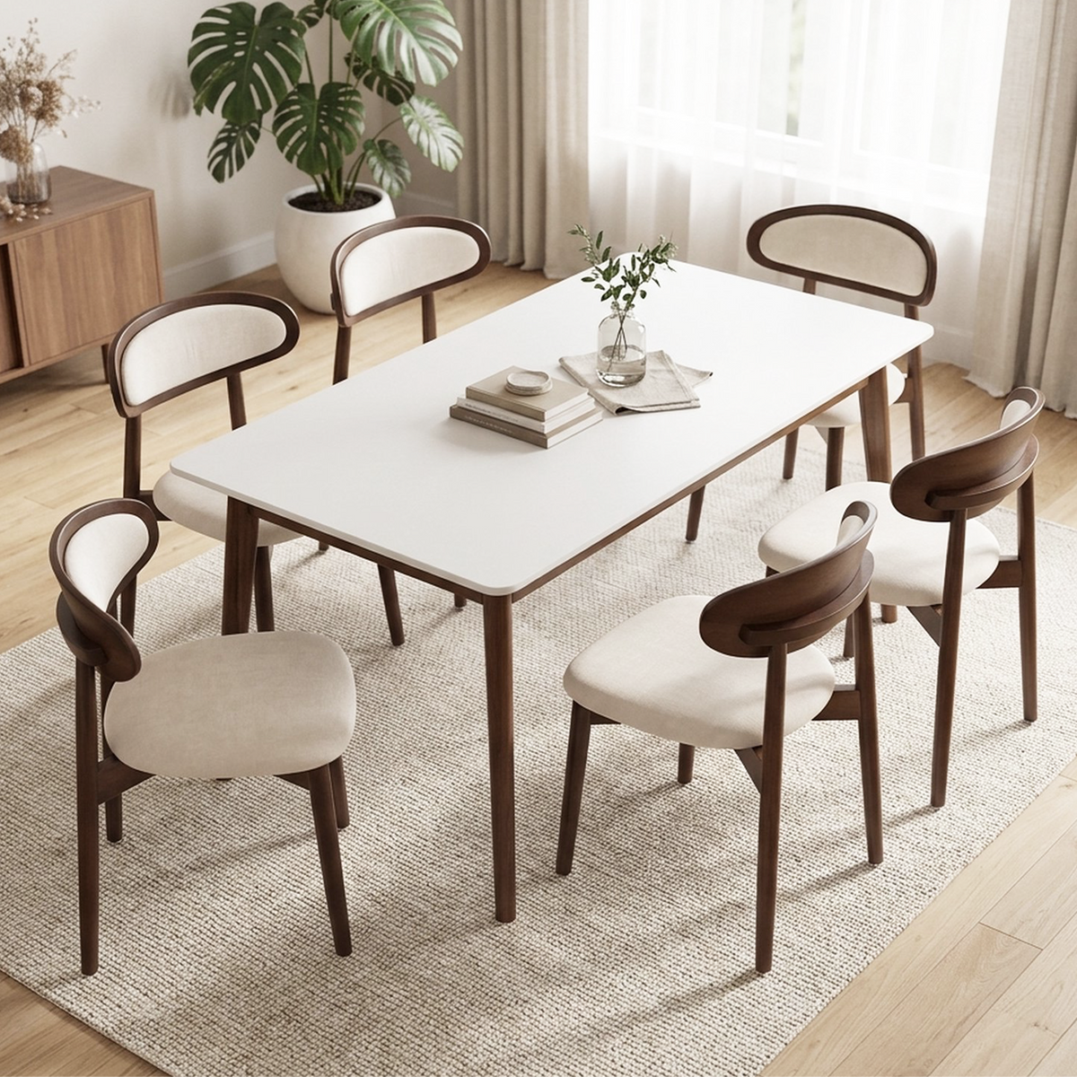 Firmoz Mid Century Modern Chenille Dining Chair with Oval Back
