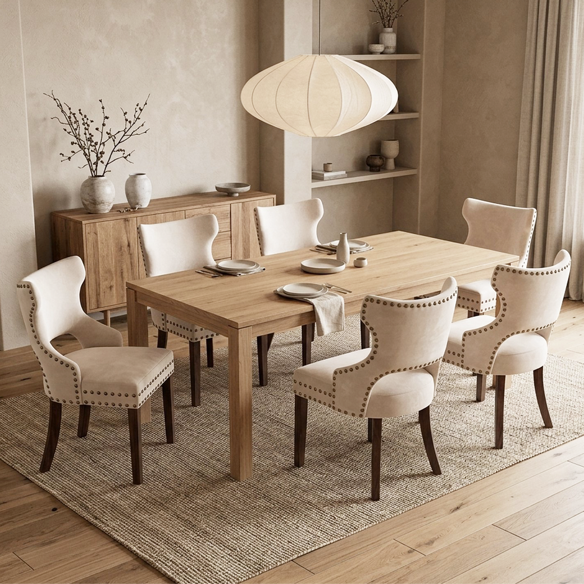 Firmoz Mid Century Modern Upholstered Dining Chair with Nailhead Trim
