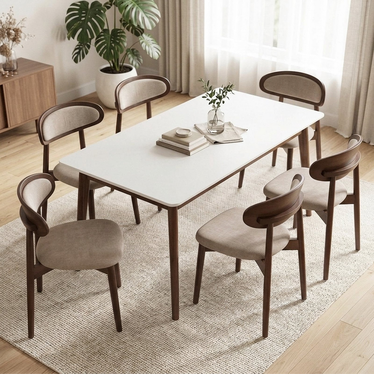 Firmoz Mid Century Modern Chenille Dining Chair with Oval Back