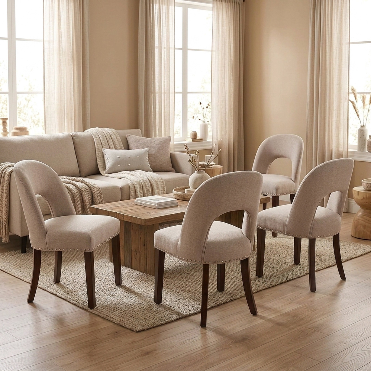 Firmoz Farmhouse Hollow Back Dining Chair with Nailhead Trim