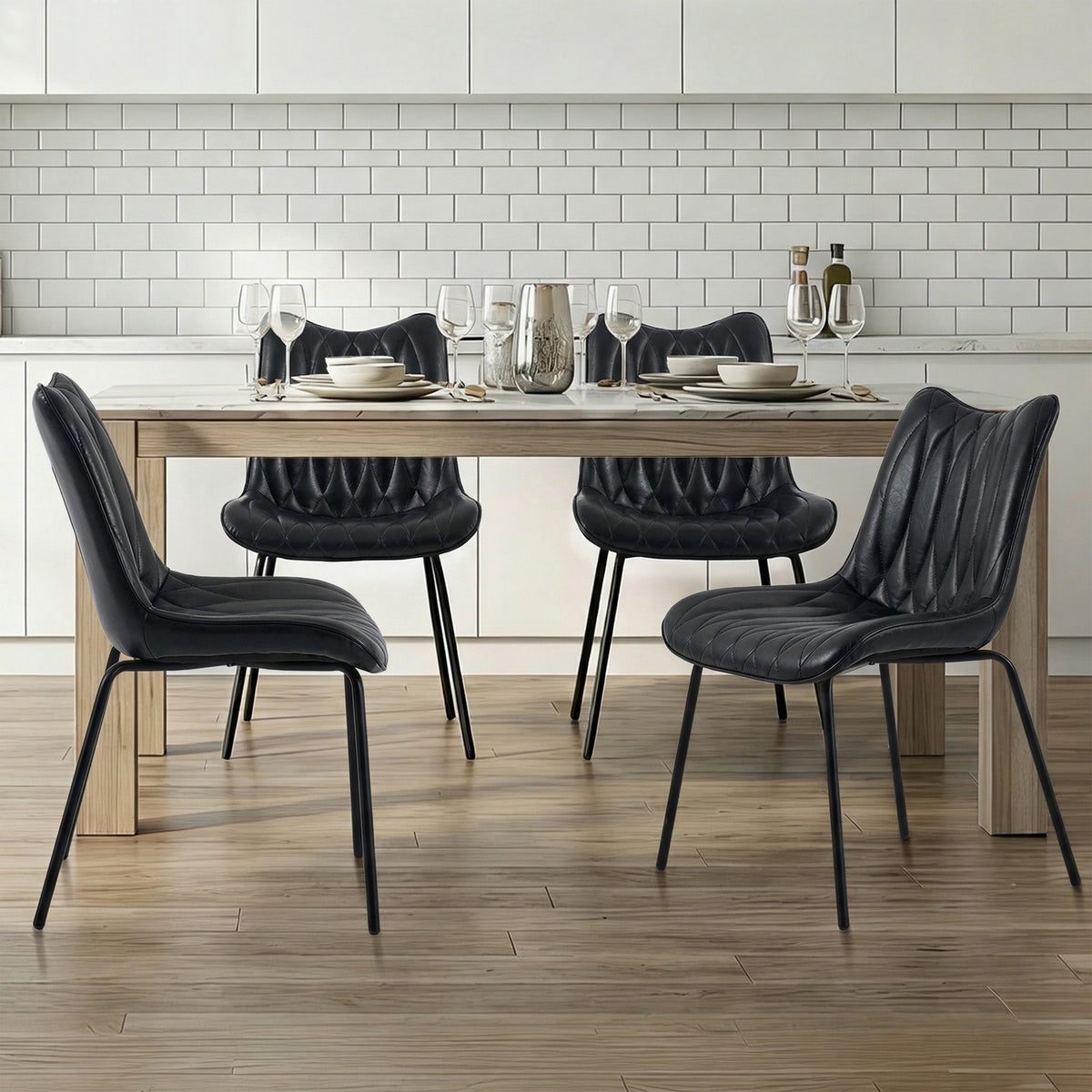 Firmoz Modern PU Leather Dining Chair with Black Iron Legs & Ergonomic Backrest