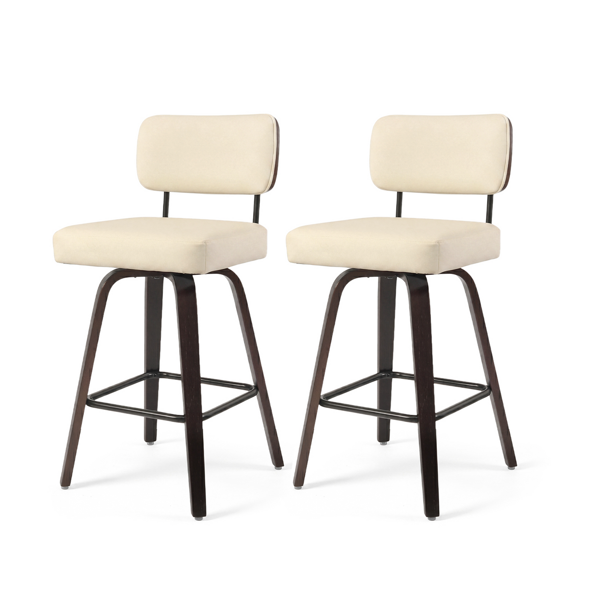 Firmoz Modern PU Swivel Bar Stools with Solid Wood Legs & Ergonomic Backrest