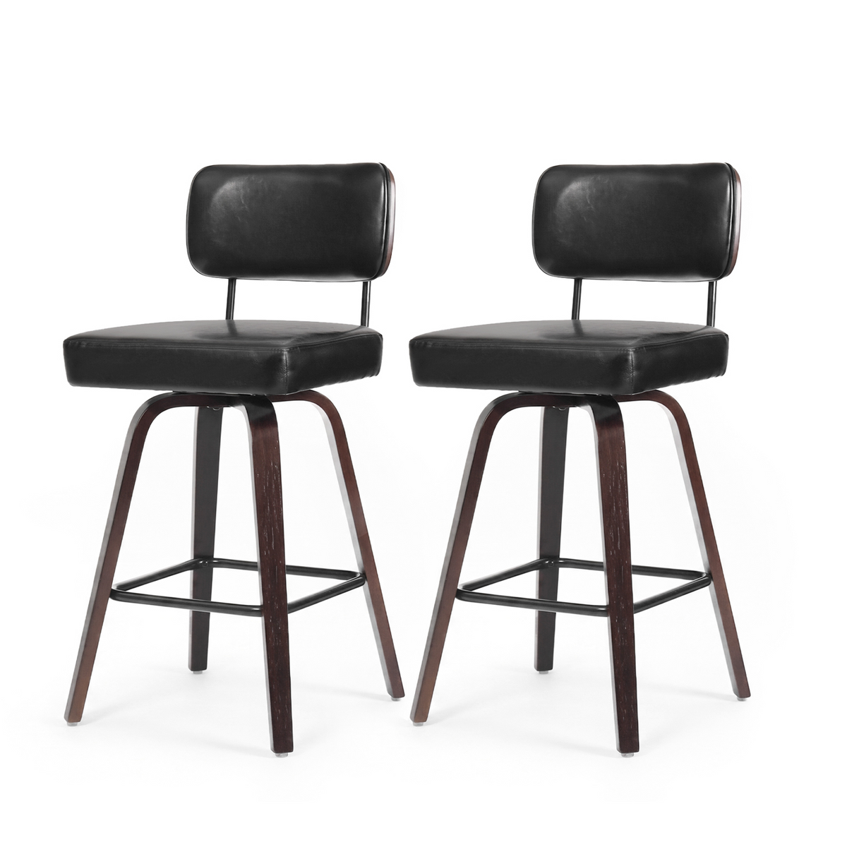 Firmoz Modern PU Swivel Bar Stools with Solid Wood Legs & Ergonomic Backrest