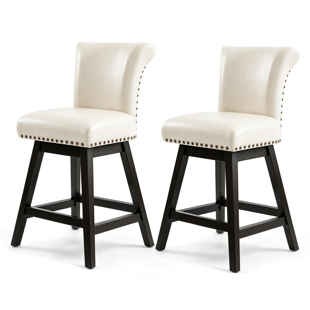 Firmoz Industrial Vintage Wingback Swivel Bar Stools with Nailhead Trim & Solid Wood Legs