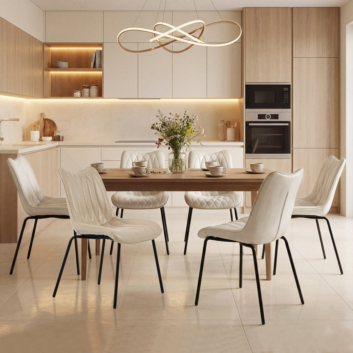 Firmoz Modern PU Leather Dining Chair with Black Iron Legs & Ergonomic Backrest