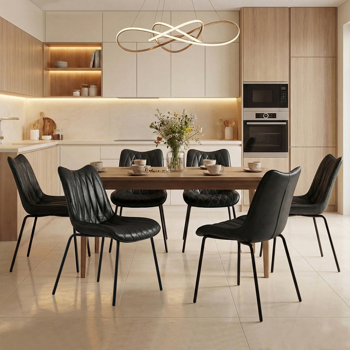 Firmoz Modern PU Leather Dining Chair with Black Iron Legs & Ergonomic Backrest