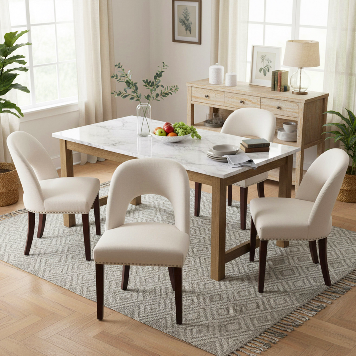 Firmoz Farmhouse Hollow Back Dining Chair with Nailhead Trim