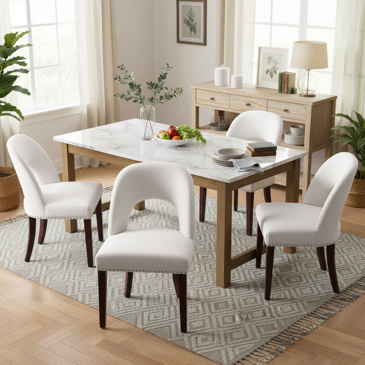 Firmoz Farmhouse Hollow Back Dining Chair with Nailhead Trim