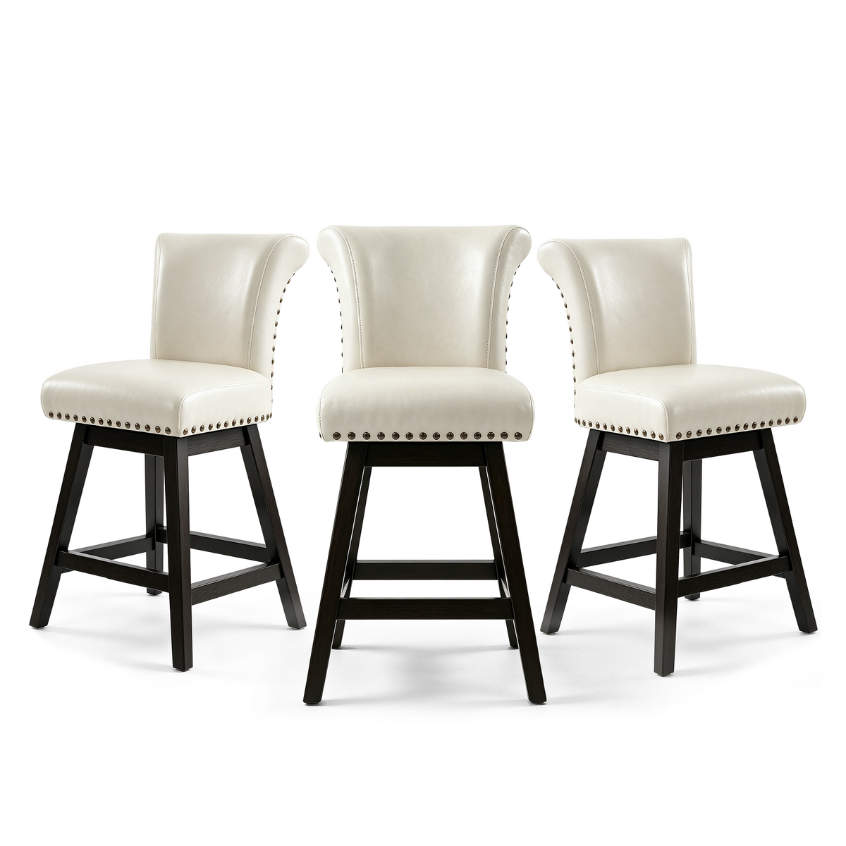 Firmoz Industrial Vintage Wingback Swivel Bar Stools with Nailhead Trim & Solid Wood Legs
