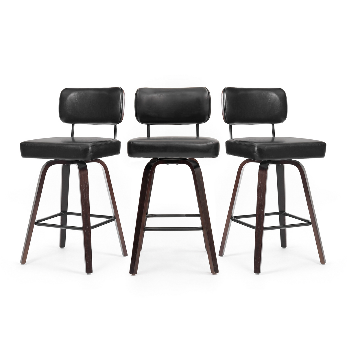 Firmoz Modern PU Swivel Bar Stools with Solid Wood Legs & Ergonomic Backrest
