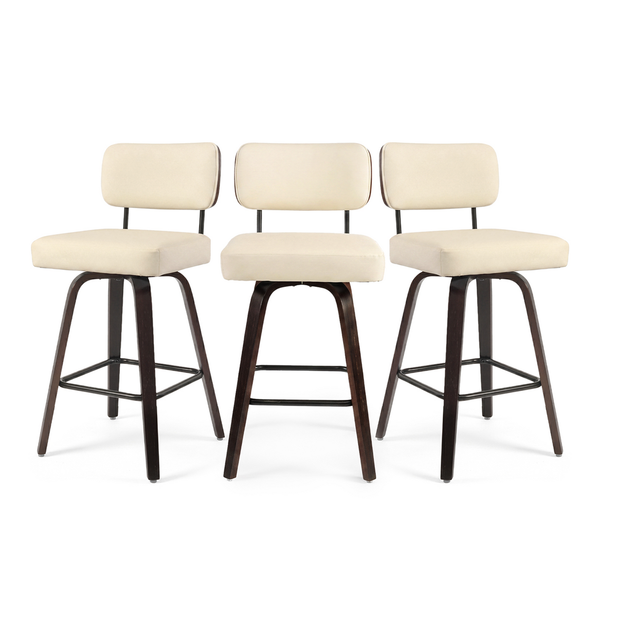 Firmoz Modern PU Swivel Bar Stools with Solid Wood Legs & Ergonomic Backrest
