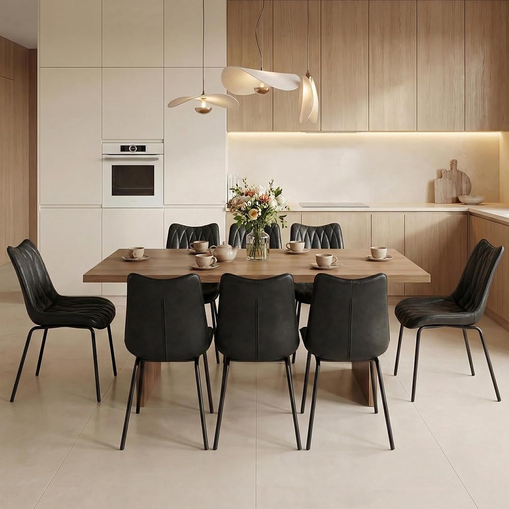Firmoz Modern PU Leather Dining Chair with Black Iron Legs & Ergonomic Backrest