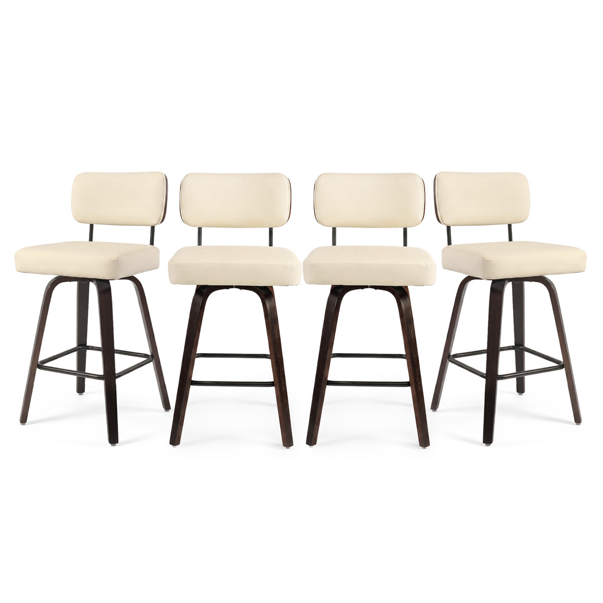 Firmoz Modern PU Swivel Bar Stools with Solid Wood Legs & Ergonomic Backrest
