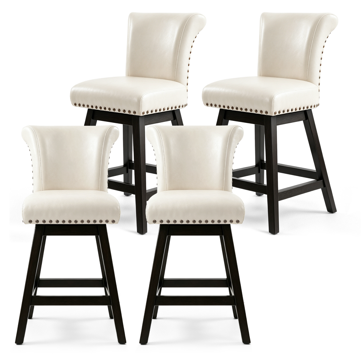 Firmoz Industrial Vintage Wingback Swivel Bar Stools with Nailhead Trim & Solid Wood Legs