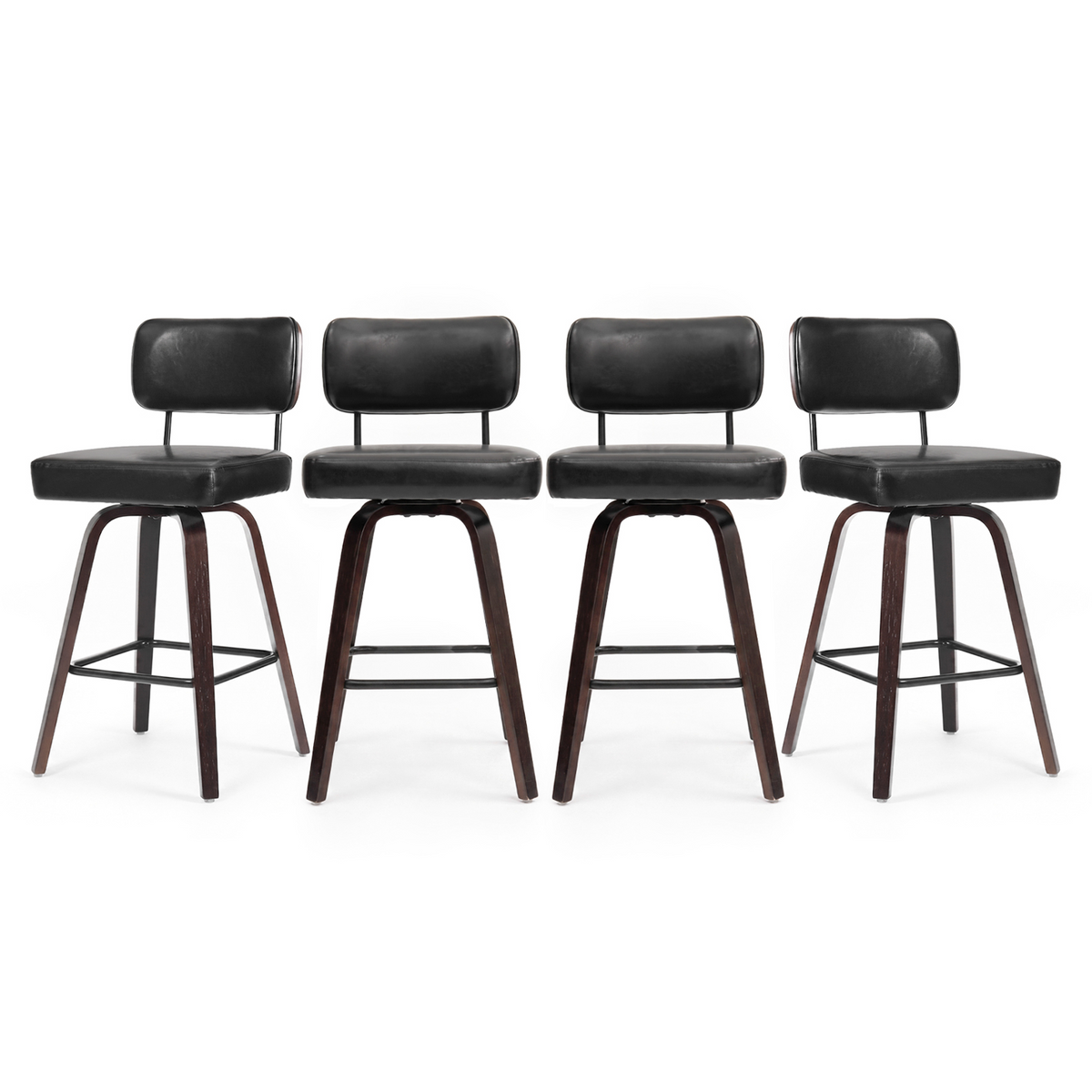 Firmoz Modern PU Swivel Bar Stools with Solid Wood Legs & Ergonomic Backrest