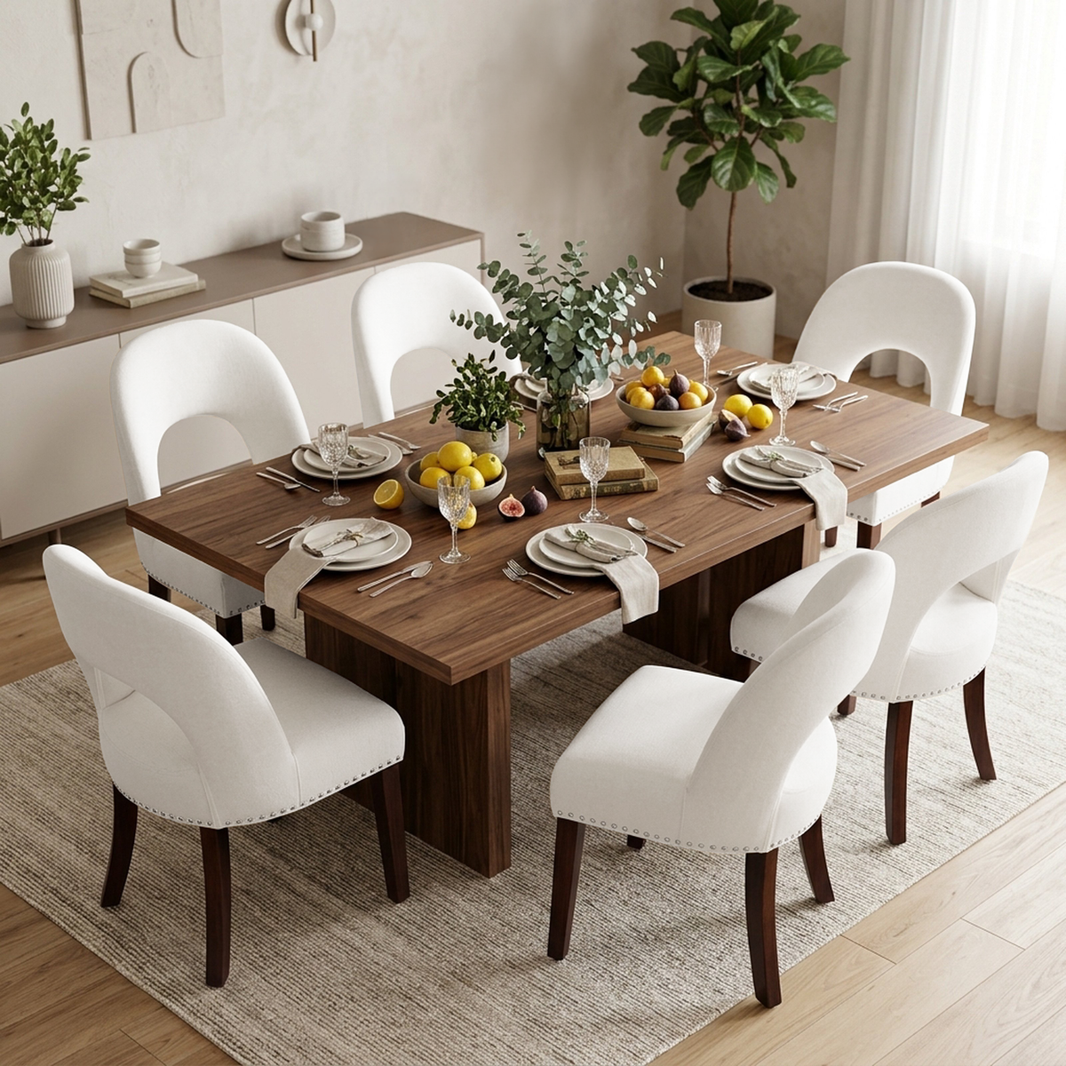 Firmoz Farmhouse Hollow Back Dining Chair with Nailhead Trim
