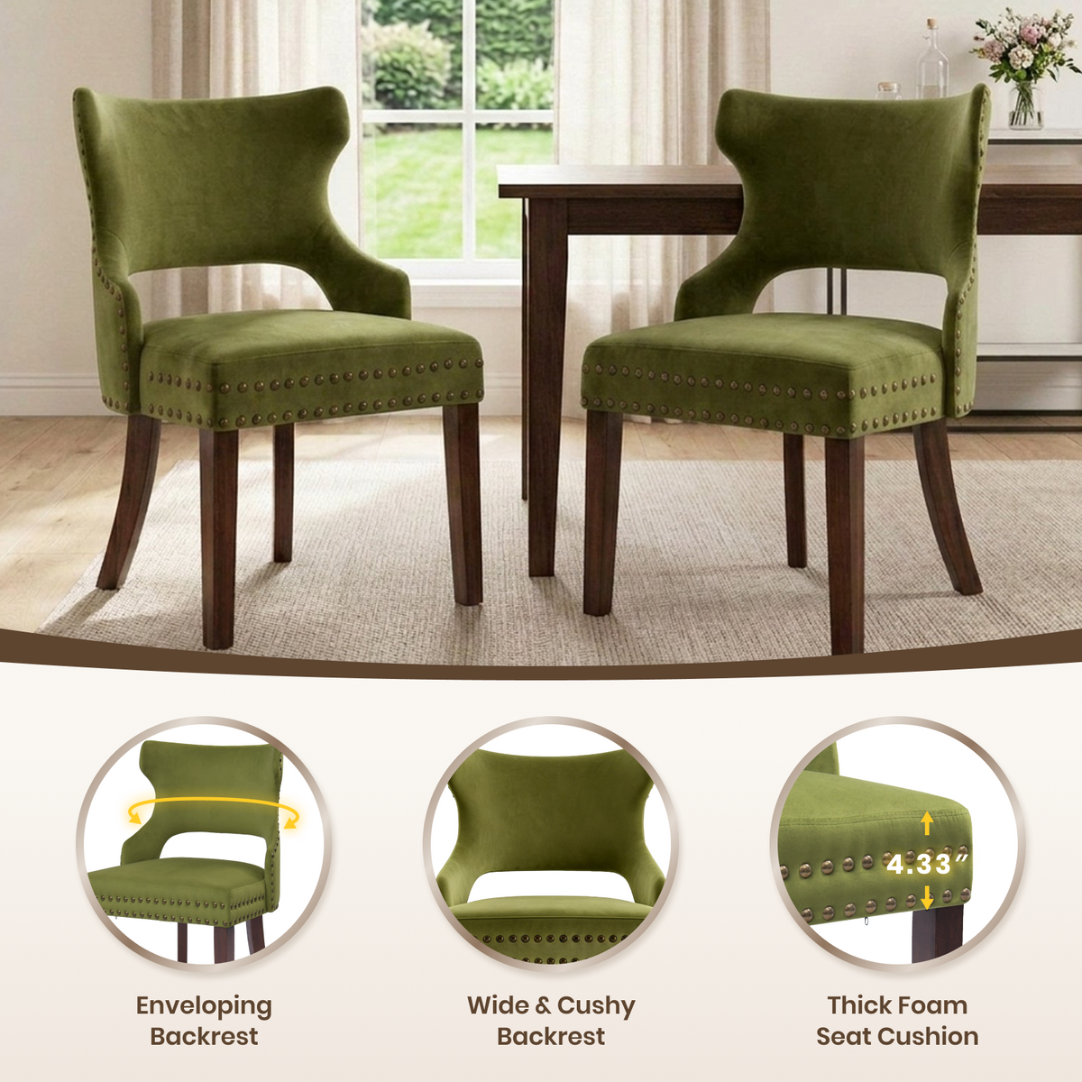 Firmoz Mid Century Modern Upholstered Dining Chair with Nailhead Trim