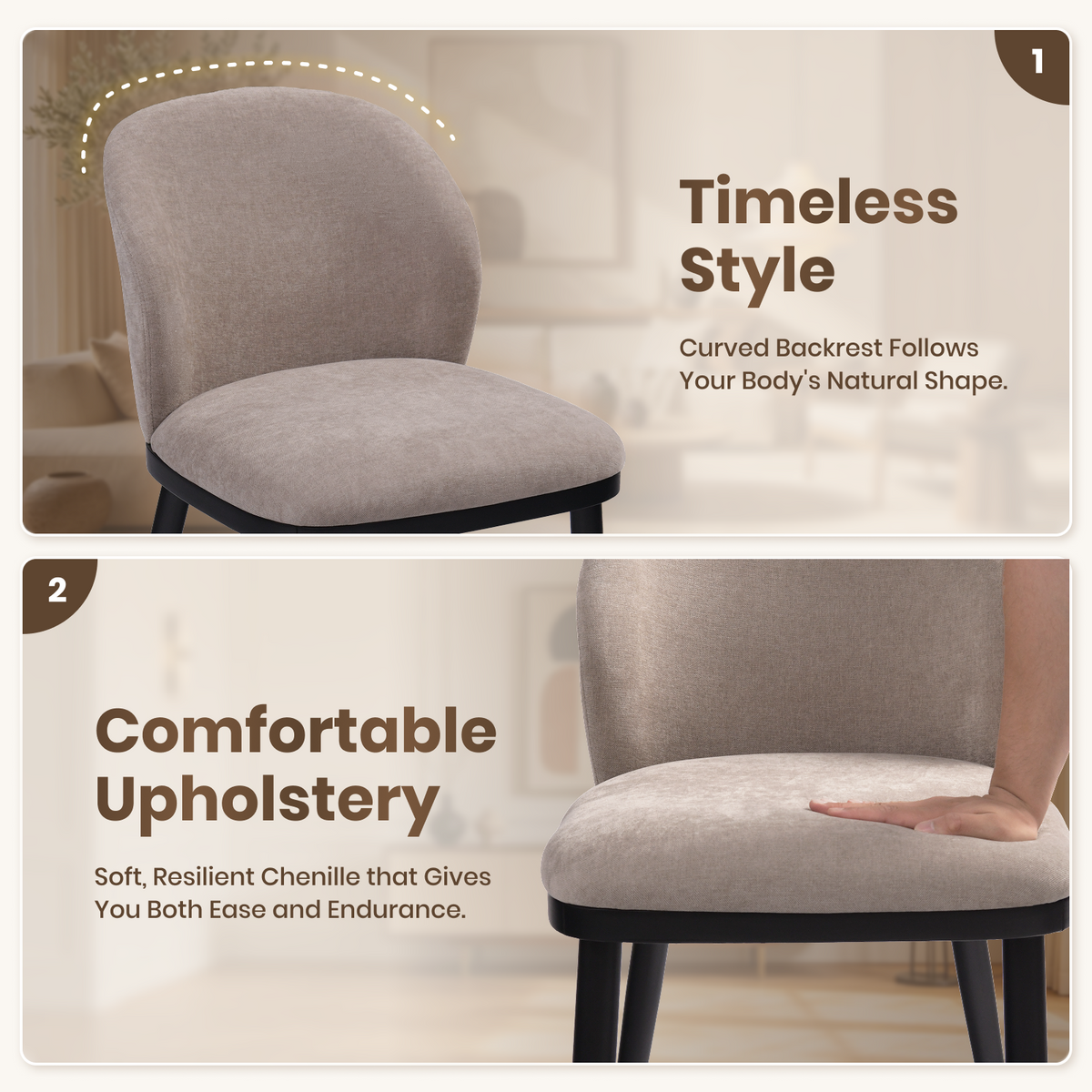 Firmoz Modern Armless Dining Chairs with Solid Wood Frame & Chenille Upholstery