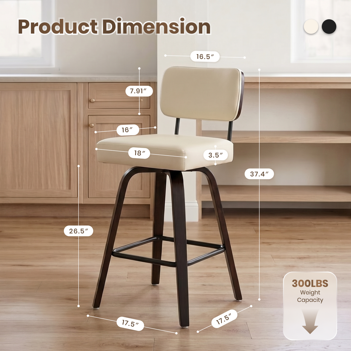 Firmoz Modern PU Swivel Bar Stools with Solid Wood Legs & Ergonomic Backrest