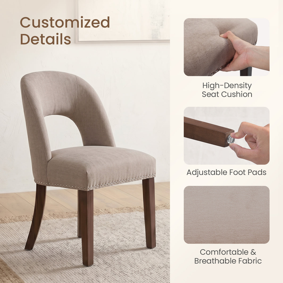 Firmoz Farmhouse Hollow Back Dining Chair with Nailhead Trim