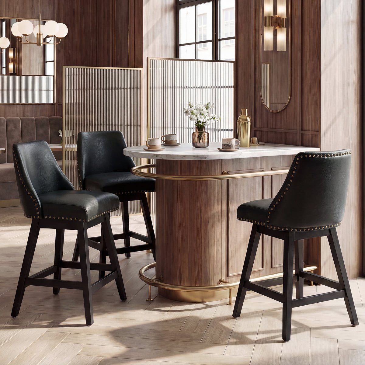 Firmoz Industrial 360° Swivel Bar Stools with Faux Leather Upholstery