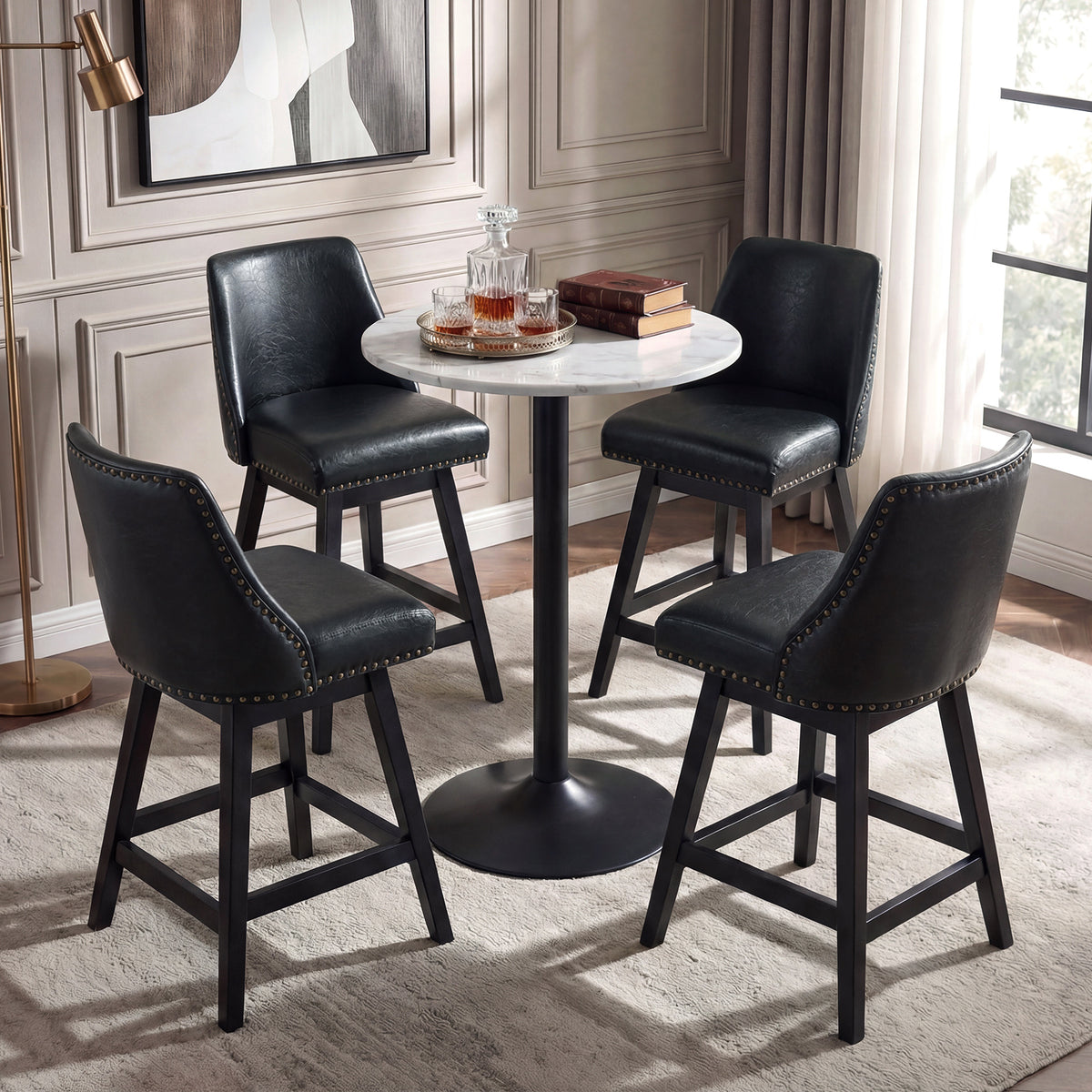 Firmoz Industrial 360° Swivel Bar Stools with Faux Leather Upholstery
