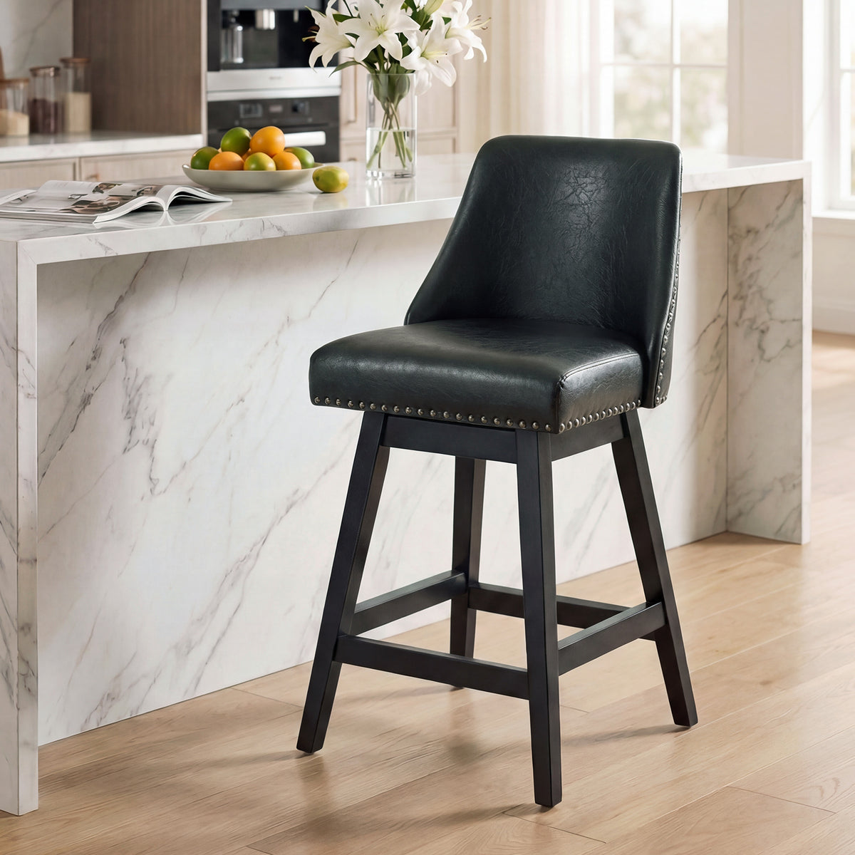 Firmoz Industrial 360° Swivel Bar Stools with Faux Leather Upholstery
