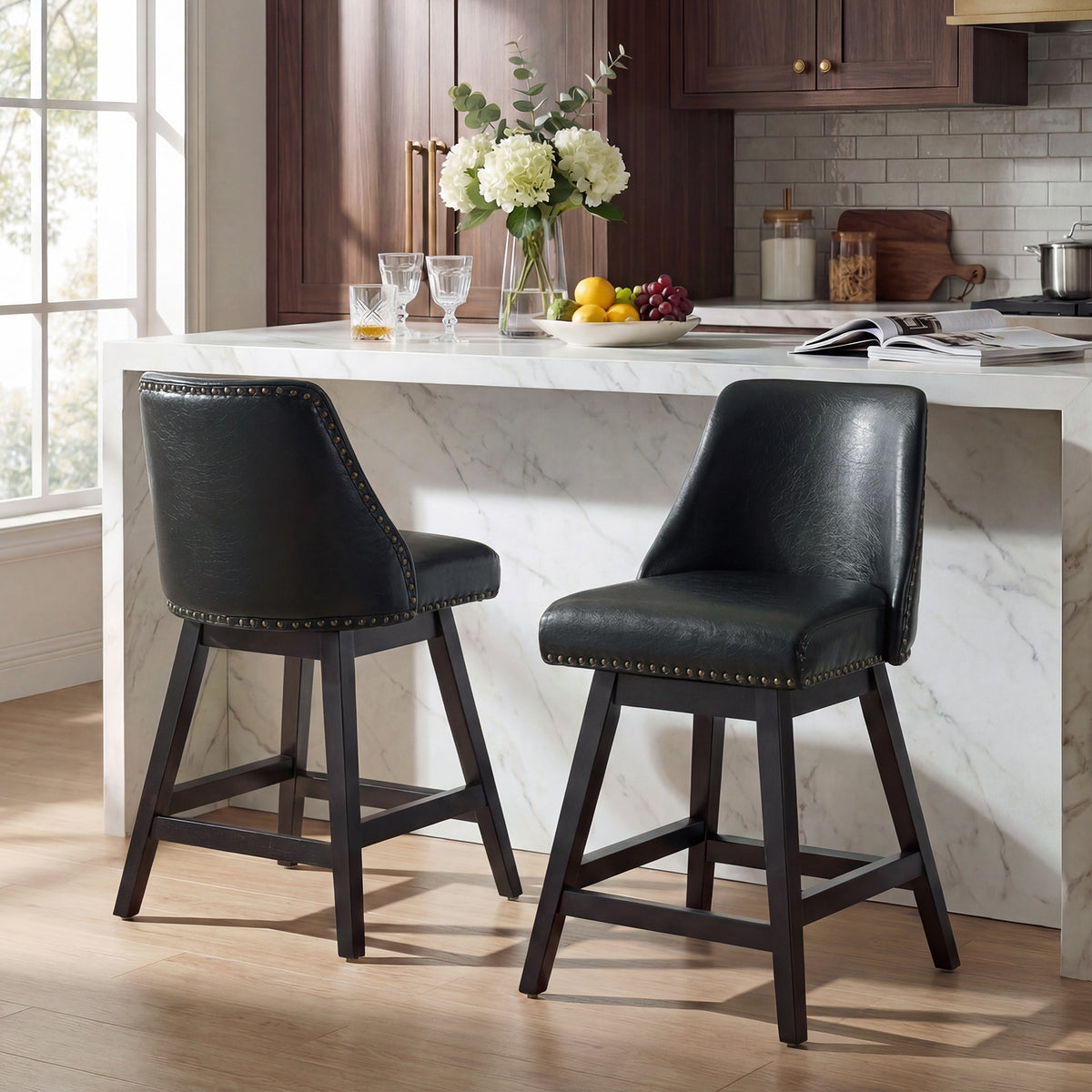 Firmoz Industrial 360° Swivel Bar Stools with Faux Leather Upholstery