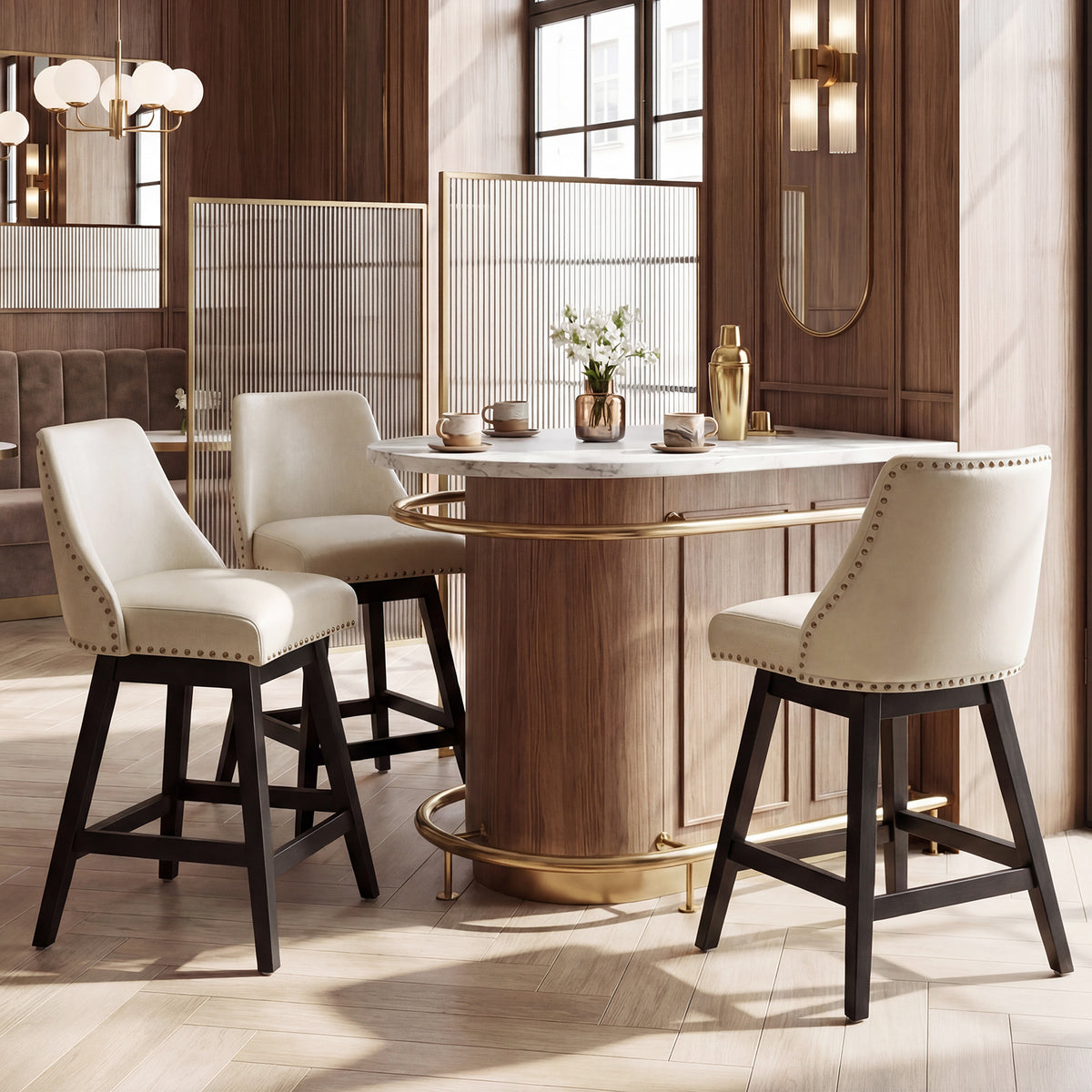 Firmoz Industrial 360° Swivel Bar Stools with Faux Leather Upholstery